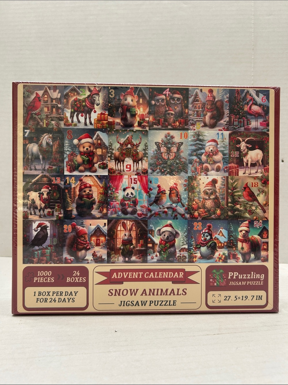 Snow Animals Advent Calendar Jigsaw Puzzle - Red Accents 1000 piece new